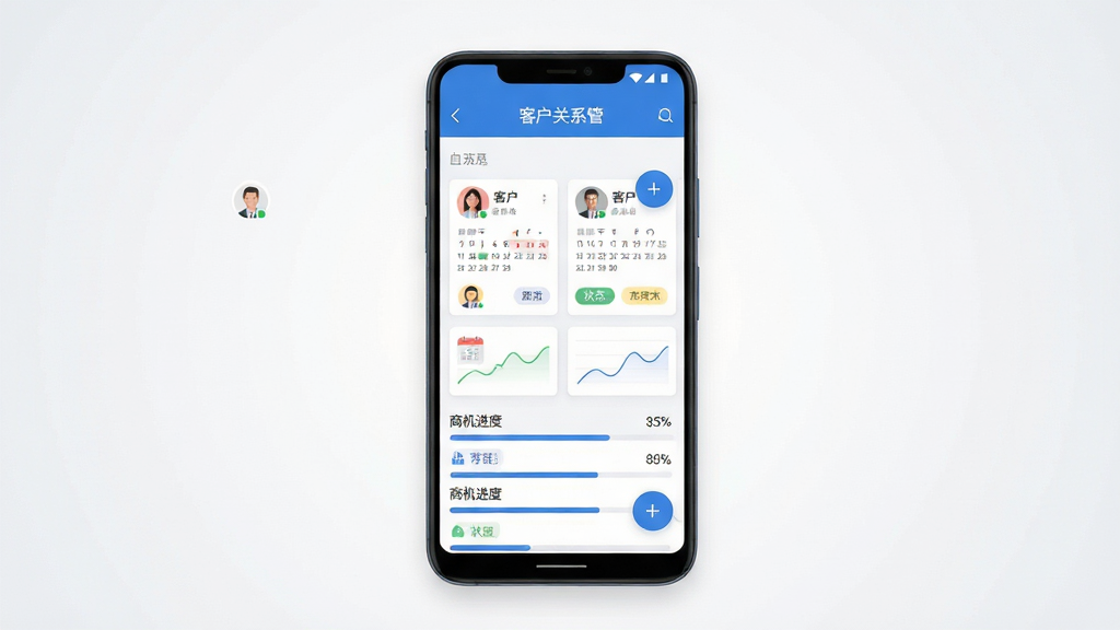 ����������һ��������׿�ֻ�����Ļ��չʾ�ͻ���ϵ����Ӧ�ý��棬�Ϸ�Ϊ��ɫ�����������в����пͻ���Ƭ���̻����������Ҳ�����Բ��������ť������Ϊ�ֻ����С�ǳ�ҽ��䱳�����������׸ɾ����Ű����·ֲ�����������Ԫ�ض������룻���Ϊ��������ƽ��UIչʾ�磻ϸ�ڰ����ͻ�ͷ��Сͼ�ꡢ������ǡ���������Сͼ��״̬��ǩ�����ʸ��塢����ɾ����޶���Ԫ��