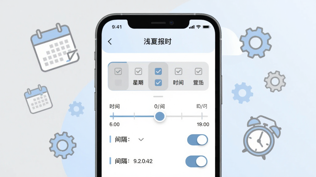 ����չʾ��ǳ�ı�ʱ���Զ���ʱ�����ý��棬�ֻ���Ļ�ڳ�������ѡ������ʱ���Ử������ѡ���ΧƯ�����������֡�����ͼ�ꣻ����Ϊ�ֻ����У�ͼ�껷�ƣ����Ϊ�ִ���Լ�廭����ɫǳ���뵭����ϸ�ڰ�����ѡ��ʱ��̶ȡ����ؿؼ��������������ɾ����޶���Ԫ��