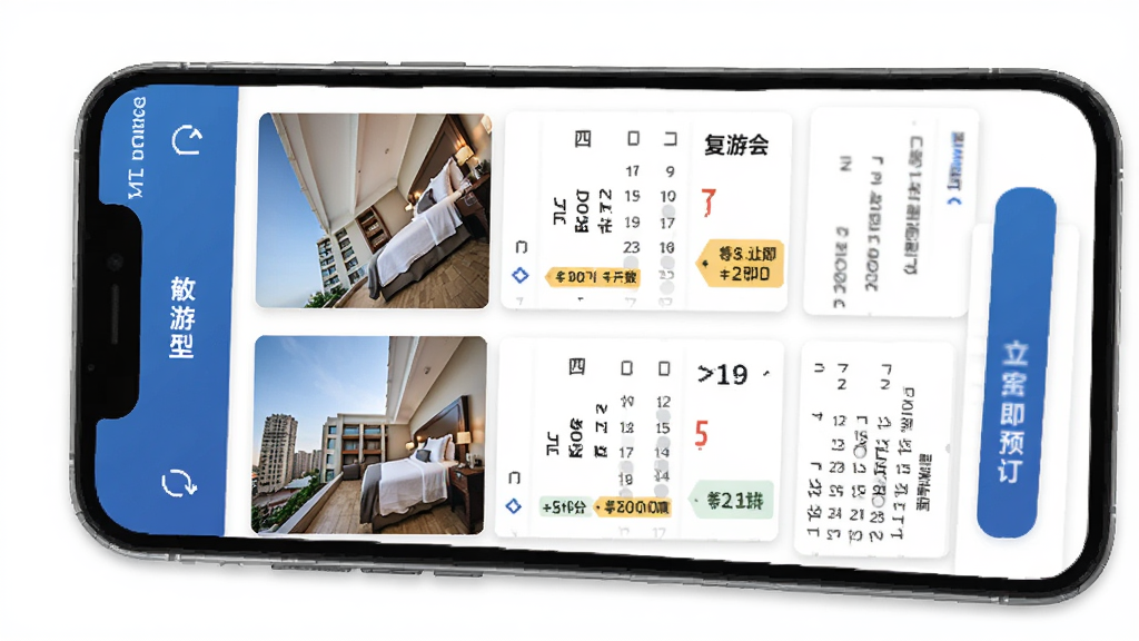 ���λ�Ӧ���ھƵ�Ԥ��ҳ�棬����Ϊ�ֻ�����չʾ�Ƶ��б��뷿�����飬����Ϊ���¹���ʽ��Ƭ���У��Ű����Ƶ�ͼƬ�Ҳ�۸���Ϣ�����Ϊ��������ƶ�����ƣ�ϸ�ڰ�������ѡ�������۸��ǩ������Ԥ����ť�����������ɾ��޶���Ԫ��