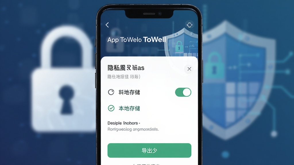 ����Ϊ ToWell Ӧ������ҳ�����˽��洢ѡ����棬����Ϊ�ֻ���Ļ����չʾ������Ϊ�黯������ͼ�������ݶ���Ԫ�أ��Ű�ͻ�����ش洢�����뵼����ť�����Ϊ��ȫ�Ƽ��б�ƽ�磬ϸ�ڰ�����ɫ�Թ���ʶ��������˵�������ʸ��壬����ɾ����޶���Ԫ��