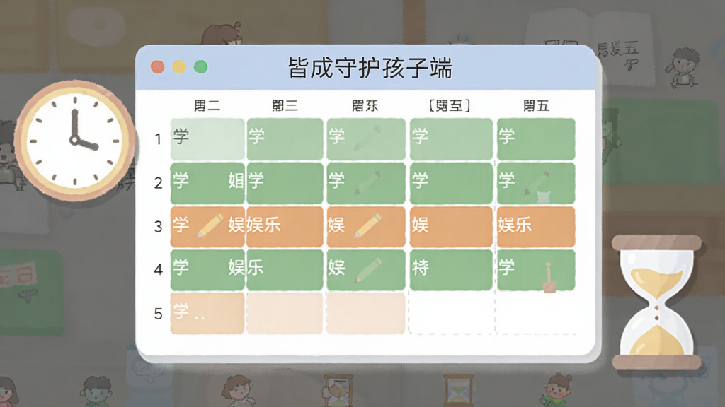 画面主体为一块悬浮的日程时间表格,表格中标注