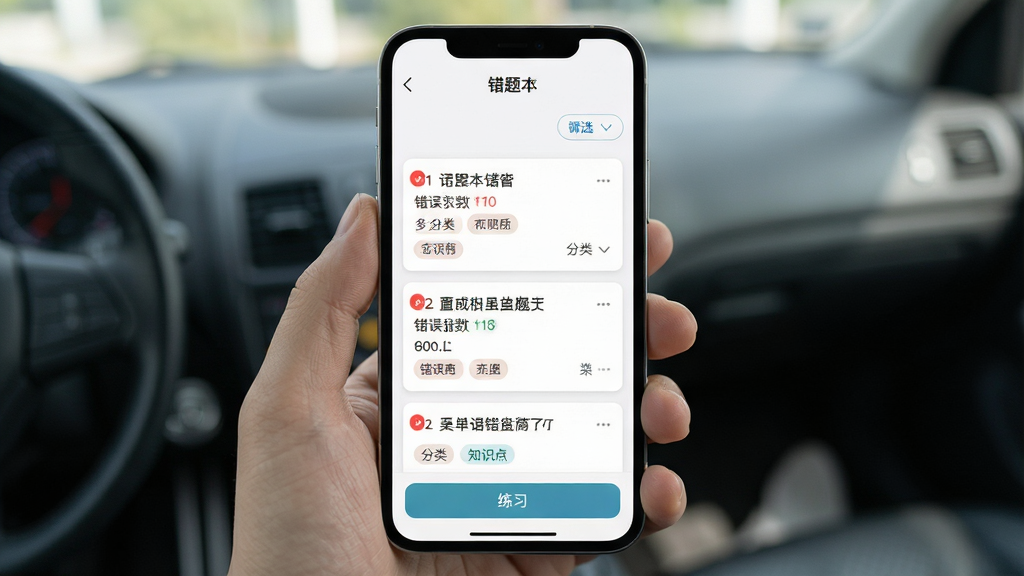 �ֻ���Ļ��ʾ˾���ܵ����Դ��Ȿҳ�棬����Ϊ�����ֻ�����Ļ�ڳ��ִ����б���֪ʶ���ǩ�����ֶ���Ϊ�����Ȿ��������ɸѡ��ť���в�Ϊ����ɫ��ǵ���Ŀ��Ƭ�����Ϊ���ѧϰ���߽��棬ϸ�ڰ����������ͳ�ơ������ǩ�͵ײ���ϰ��ť�����ʸ��壬����ɾ�����
