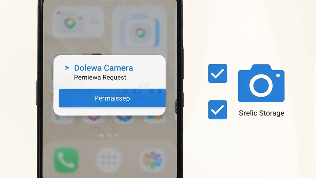 һ����׿�ֻ���Ļ��ʾ Dolewa Camera Ȩ�����󵯴����Ա��й�ѡ�����洢Ȩ�޵�ʾ��ͼ�꣬����Ϊǳɫ���棬������ü����Ϣͼ�����ɫ���ɫΪ������ͼ���������廭�ʣ��ɾ��޶���Ԫ��