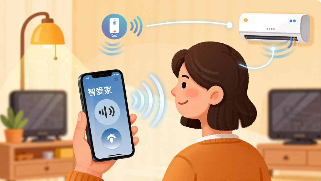 һ��չʾ�����������ܼҾӵĲ廭����������Ϊ�û������ֻ�˵��ָ��ֻ���Ļ��ʾ���ǰ��ҡ��������ֽ��棬����ͼ��������ɢ���ӵƹ���յ��豸���������������ֻ�Ϊ���ģ����Ϊ��ů����廭��ϸ�ڰ��������������豸��Ӧͼ�꣬���ʸɾ��������޶���Ԫ��