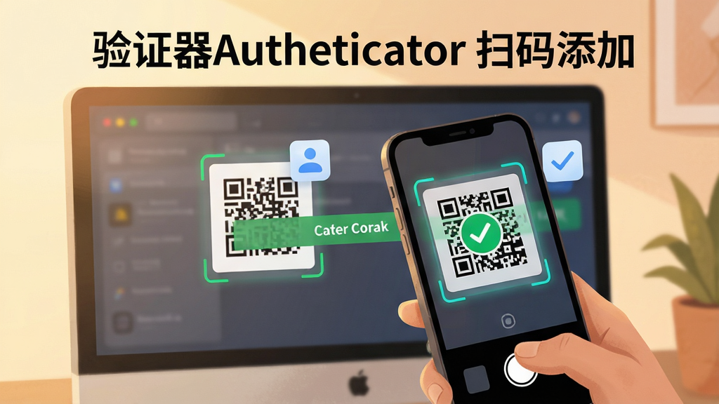 ��������Ϊ��֤��Authenticatorɨ�������˺ŵ�˲�䣬�ֻ�����ͷ��׼������Ļ�ϵĶ�ά�룬��Ļ��ʾɨ�����ʶ��ɹ�����ʾ������Ϊ�ֻ��������Ļͬ���ֻ���ǰ�����Ű�ͻ��ɨ�붯�����Ϸ�д����֤��Authenticator ɨ�����ӡ������Ϊ����Ƽ������廭��ůɫ�����ߣ�ϸ�ڰ���ɨ����Ľǡ��ɹ��Թ����˺�ͼ�긡�֣����ʸ��壬����ɾ����޶���Ԫ�ء�