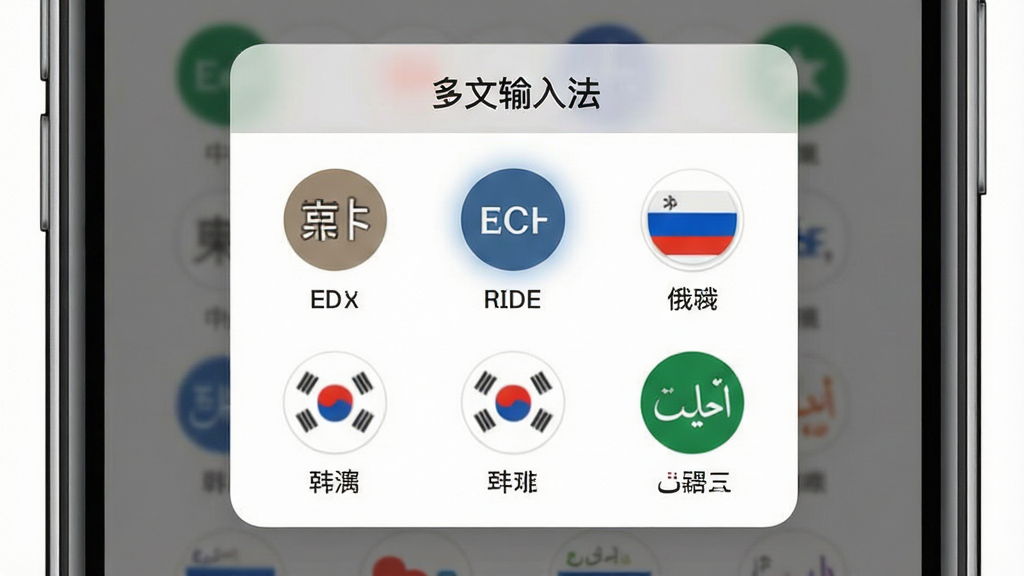 һ��չʾ�������뷨�������л����ܵĽ���ʾ��ͼ����������Ϊ�ֻ���Ļ��д����Ļ���뵯������ѡ����壬���������������չʾ���ġ�Ӣ�ġ���������������ȶ������ѡ��ͼ�꣬����Ϊ���и���ṹ�����Ϊ��Լ��Ƭʽ��ƣ�ϸ�ڰ�����͸�����ֱ�����Բ������ͼ�ꡢ����ѡ��״̬�����������ɾ�����嶥����ʾ���֡��������뷨��