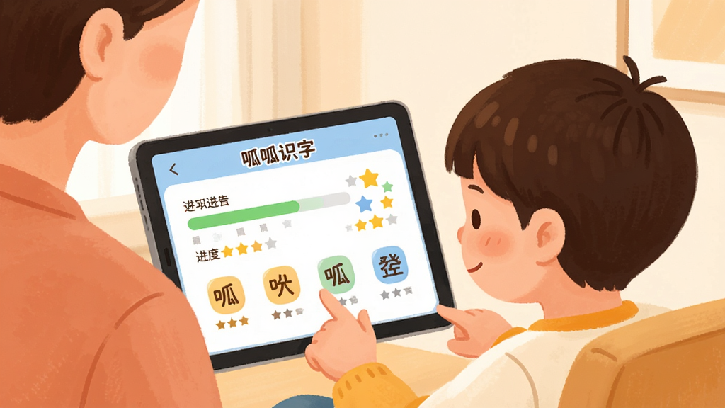 ��������Ϊһλ�ҳ��뺢�ӹ�ͬ�鿴ƽ������ϵ�ѧϰ����ͼ������Ļ����ʾ������ʶ�֡�ѧϰ���ݽ��棬����Ϊ���ӻ�����ǰ�󾰹�ͼ�����Ϊ�����ܰ���ִ��廭�磬ϸ�ڰ������������������ֺͺ���ͼ�꣬���������ɾ����޶���Ԫ��