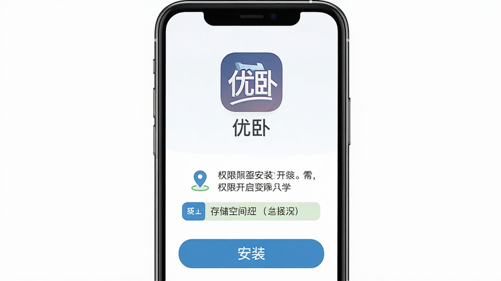 �ֻ���Ļչʾ�Ƶ�Ԥ��APP�İ�װ����ҳ�棬����Ϊһ�������ֻ������־��У��Ű��Ϸ�ΪӦ��ͼ���롰���ԡ����ƣ��·�ΪȨ�޿�����ʾ�밲װ��ť�����Ϊ��ƽ���̳�ͼʾ��ϸ�ڰ�����λȨ��ͼ�ꡢ�洢�ռ���ʾ�������ʸ��塢�ɾ����޶���Ԫ��