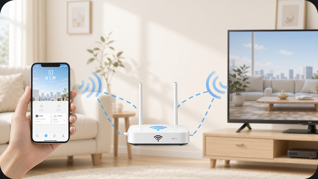 ����Ͷ�����ֲ���ʾ��ͼ������չʾһ���ֻ����������ͬһWiFi·�����ĳ�����·����λ�����룬�ֻ��͵��ӷ������࣬�����߱�ʾ�źŴ���·��������Ϊǳɫ�Ҿӻ������������ǳɫ��ϸ�����������ʸɾ�