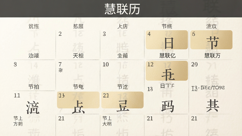 一张日历页面特写图片,每个日期格子下方用小字标注农历日期与节气名称,其中几个格子以浅金色高亮显示节气字样,页面顶部有“慧联历”应用标题栏,整体采用暖白底色与深灰文字,排版规整,画质清晰,无多余装饰