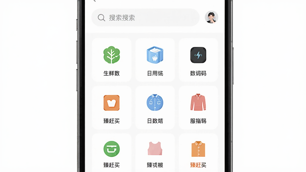�������ֻ������е���Ʒ���ർ��ҳ�棬����Ϊ������������·��๬�����ͼ�꣬�Ű�����Գƣ����Ϊǳɫϵ��Լ����UI��ϸ�ڰ������ʡ����á����롢���εȷ���ͼ���롰��������������������ɾ��޶���Ԫ��