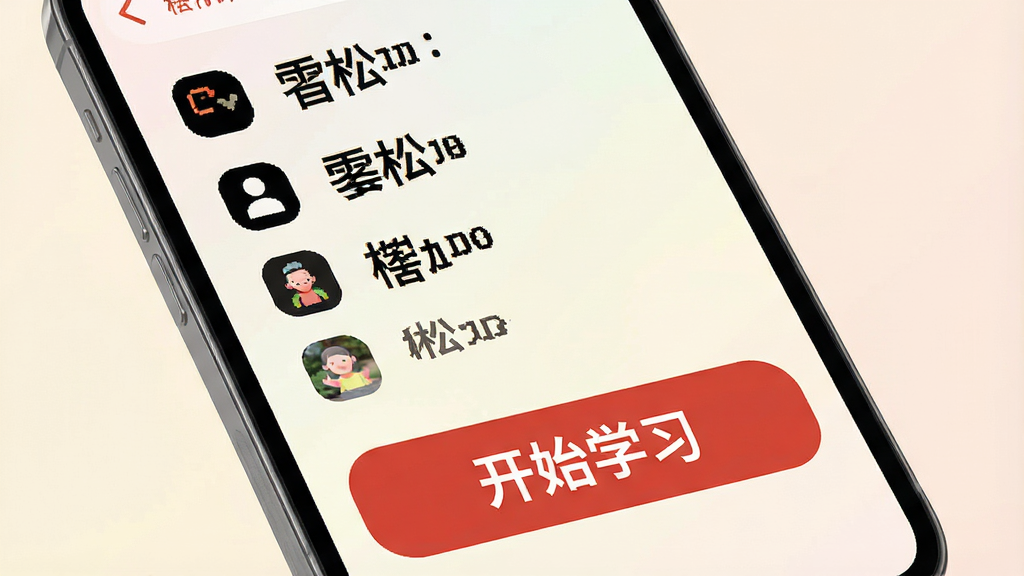 һ��չʾ����Ӧ�ô����������Ƶ�ʾ��ͼ����������Ϊ�ֻ���Ļ���棬��Ļ����ʾ�Ŵ�����ֲ˵������ť�����ּ��������������ϻ���ƣ�ϸ�ڰ����߶Աȶ�ͼ�ꡢ��Ŀ�ġ���ʼѧϰ����ť����͵ı���ɫ�����������ɾ����޶���Ԫ��