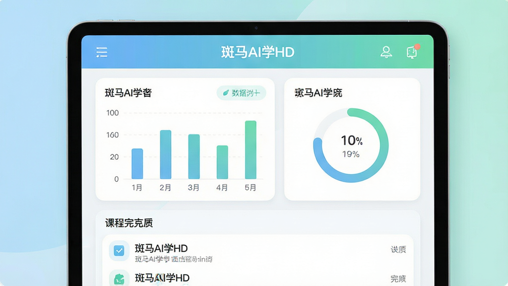 ����AIѧHD �ҳ��������棬����Ϊƽ����Ļ��ʾѧϰ����ͼ��������Ϊ�Ϸ����������м���״ͼ�뻷�ν���ͼ���·��γ�����б����Ű�������������Ϊ��Լ��ˬ�����������ƣ�ϸ�ڰ�����͵�����ɫ����Բ�ǿ�Ƭ�����ͼ�꣬���ʸ���ɾ��������޶���װ��Ԫ�أ�ͼ������ʾ����