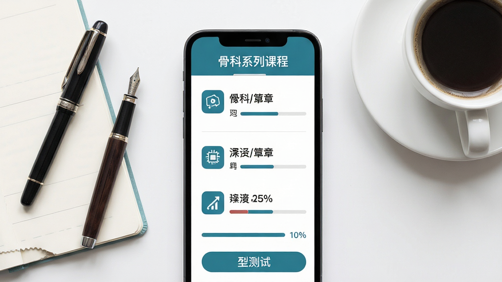 Ψҽ�ǿƿγ�ѧϰҳ�棬����Ϊ�ֻ���Ļ��ʾ�γ��½��б���ѧϰ����������Ļ�Ϸ��С��ǿ�ϵ�пγ̡���������Χ�бʼǱ����ֱ��뿧�ȱ�������Ϊƽ�����温�Ĺ�ͼ�����Ϊ����ѧ���磬ϸ�ڰ����½�ͼ�ꡢ���Ȱٷֱ�����԰�ť�������������ɾ����࣬�޶���Ԫ��