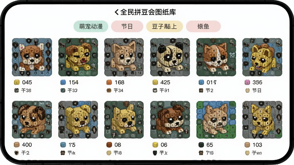 ȫ��ƴ����ͼֽ����棬�ֻ���Ļ��ʾ�������е�ƴ��ͼֽ����ͼ��ÿ������ͼ�·���עɫ�źͶ��������������ǩ����ʾ�ȳ趯�����յ�ѡ�������ɫ��ͣ�����࣬�����������޶���Ԫ��