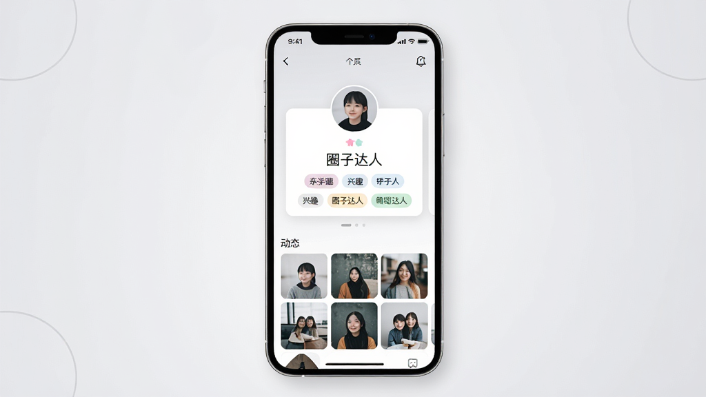 һ��ȦȦ ������ҳ����Ȥ��Ƭ���棬�ֻ���Ļ����չʾ�û�ͷ������Ȥ��ǩ��Ƭ����Ƭ��д�С�Ȧ�Ӵ��ˡ��������·�Ϊ��̬����ͼ���񣬱���Ϊǳ��ɫ���䣬������ż�࣬�Ű����׳��㣬����ɾ����������廭��