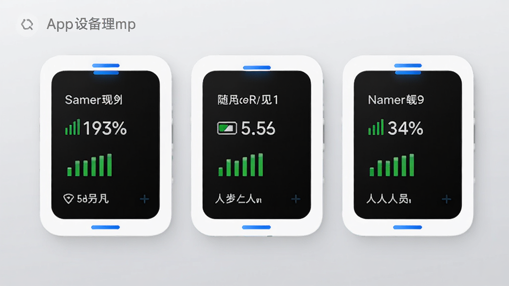 ����App�豸�������棬��̨����WiFi�豸�Ժ���Ƭ���У�ÿ�ſ�Ƭ��ʾ�豸���ơ������ٷֱȡ��źŸ�����������������Ƭ���ð�ɫԲ����ƣ�������ɫ״ָ̬ʾ�ƣ�����Ϊǳ�ҽ��䡣�����������죬ϸ�����������ʸɾ�