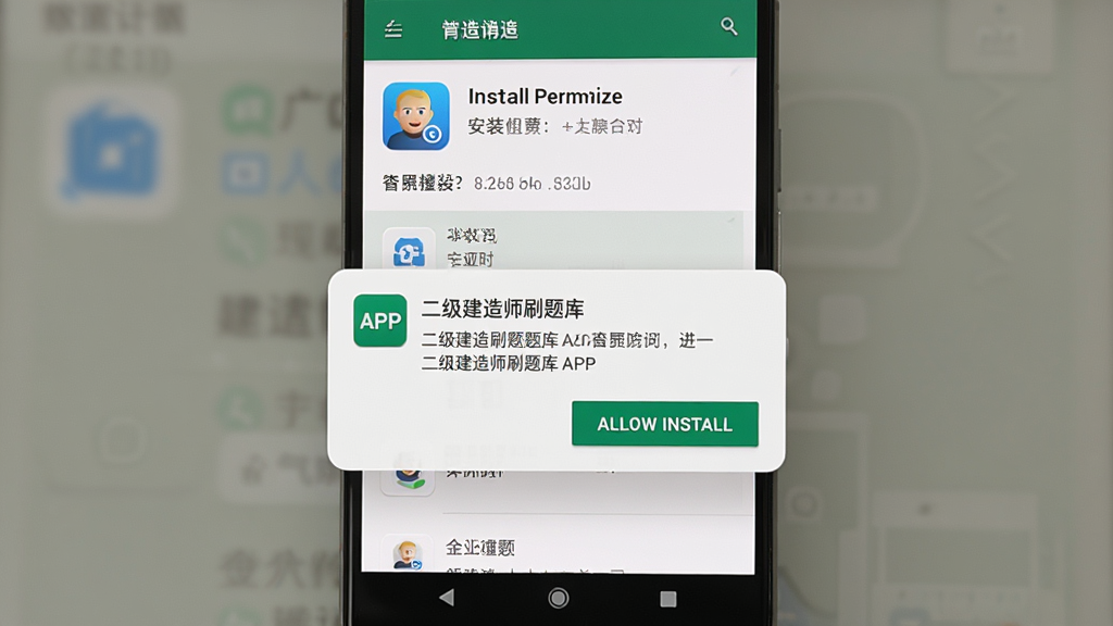 һ��չʾ��׿�ֻ���װ��������ʦˢ���APP���̵Ľ���ͼ������Ϊ�ֻ���Ļ������װȨ����ʾ�򣬲��־�����ʾ������װ��ť���Ű��࣬���Ϊ��׿ϵͳ��װ���棬ϸ�ڰ���Ӧ��ͼ�ꡢȨ��˵�����֡���װ��ť�����������ɾ��޶���Ԫ��