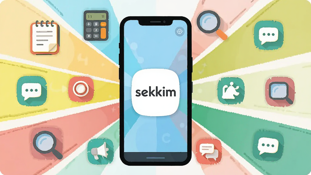 һ�ű���sekkim�๦��ʵ���Եĸ���ͼ������Ϊ�ֻ���Ļ���������������ͼ�꣬����Ϊ����״������Ϊsekkimͼ�꣬��Χ���Ƽ��±������������Ŵ󾵡��Ի����ݵ�ͼ�꣬���Ϊ��ƽ��ʸ���廭��ϸ�ڰ���ͼ������Բ��ɫ�����죬���������ɾ����޶���Ԫ��