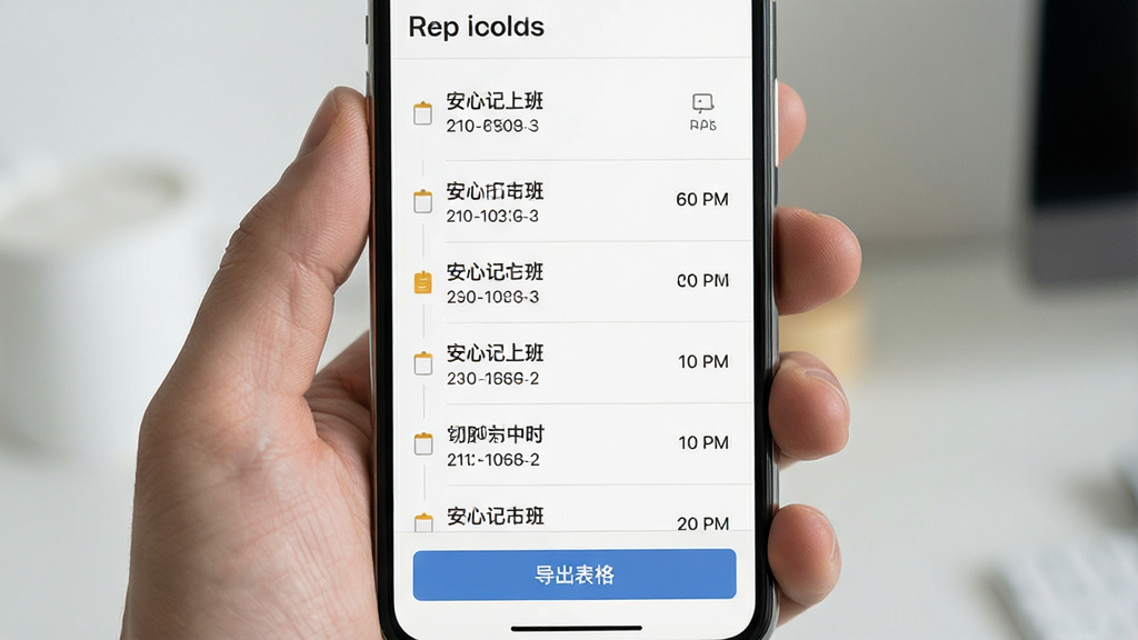 �ֻ���Ļ��ʾ���ļ��ϰ๤ʱ�����ݵ������棬�б�չʾ������ʱ��¼���ײ���