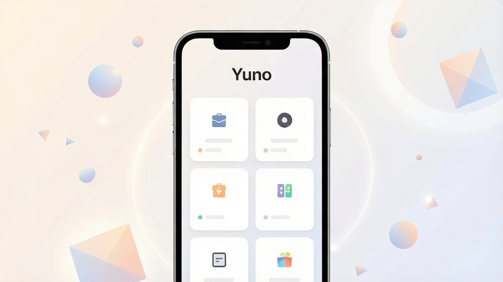 һ��չʾYuno�ֻ�Ӧ��������Ĳ�Ʒȫòͼ�������������һ�����������ֻ�����Ļ�ڳ��ּ����ˬ�Ĺ��ܿ�Ƭ���֣�������ʾ��Yuno��������ʶ������Ϊǳɫ���䣬��Χ��׺����ͼ������͹�Ч���������ִ���Լ��ϸ�����������ʸɾ����޶���Ԫ��