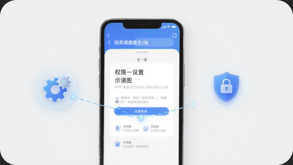 ���ὡ��ҽ����APP��װ����ʾ��ͼ������Ϊһ���ֻ���Ļ��ʾȨ������ҳ�棬�Ա��г���ͼ��Ͷ���ͼ�꣬����Ϊǳ��ɫ������Լ�Ƽ��У���ͼ���������ʸɾ�
