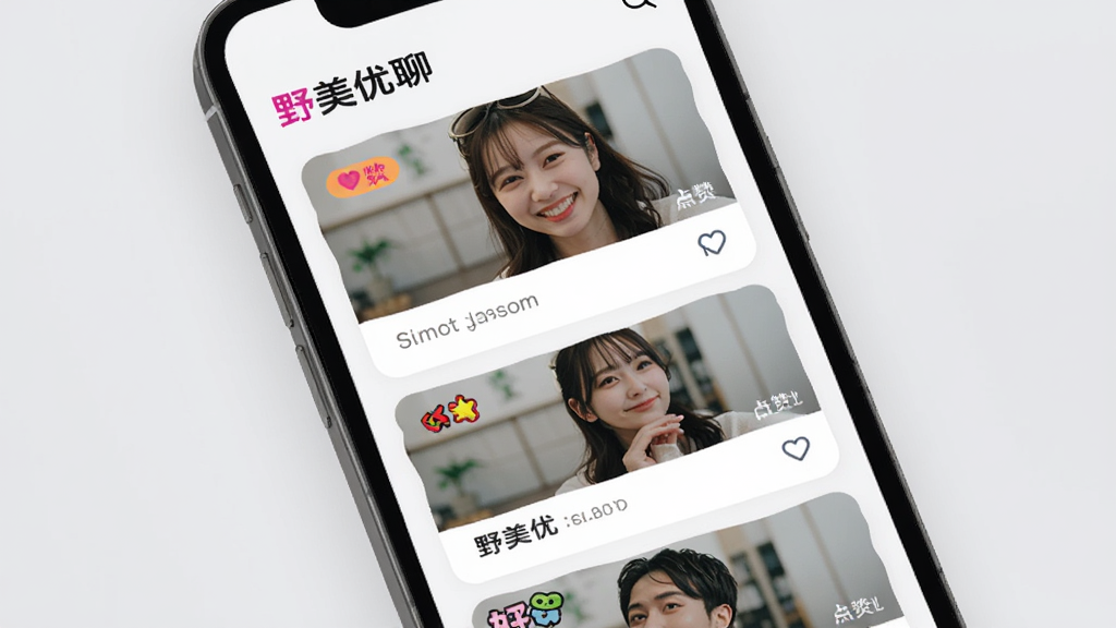 �ֻ���ĻչʾҰ��������Ƶ���콻�ѵĶ�̬�㳡ҳ�棬ͼ�Ŀ�Ƭ�ٲ������У�����Ȥζ��ǩ�����ͼ�꣬����ǳ�ң�����������죬ϸ�����������廭�ʣ�������Ԫ��