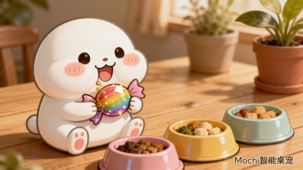��ɫ�����������������һ�Ų�ɫ�ǹ����Ľ�ʳ����ǰ�ڷ��ż�����ͬ��ɫ��Сʳ�裬��������ܰ��ľ���������ֲ�����ֲ������ַ���ͼ����λ�ڻ�����࣬���Ϊ��ů�����Ŀ�ͨ�廭��ϸ�ڰ��������������ա��ǹ��ľ�Ө�ʸС�ʳ���Ե�ĸ߹⣬����ϸ�壬�ɾ�������Ԫ�أ�������д�С�Mochi�������衱����