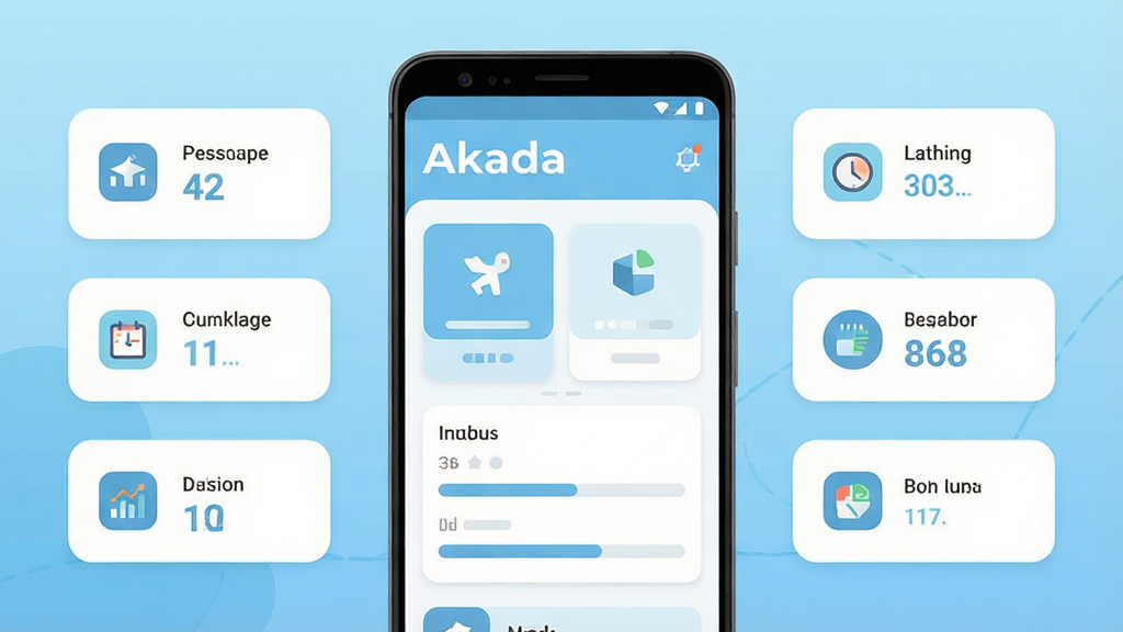 �����������һ��������׿�ֻ����ֻ���Ļ����ʾ������ϰ��Ӧ�������棬�����С�Akada�������������������Ƭ�������Ԫ�أ��ֻ������Ա�ƽ��ͼ����ʽ�Ų���ϰ����¼��ͳ�Ƶ�ģ�飻�������ǳ�����ɫΪ������ˬ��ɫ����ƽ�廭���ϸ�ڸɾ����䣬����Ϊ��ɫ���䣬�����������޶���װ��Ԫ��