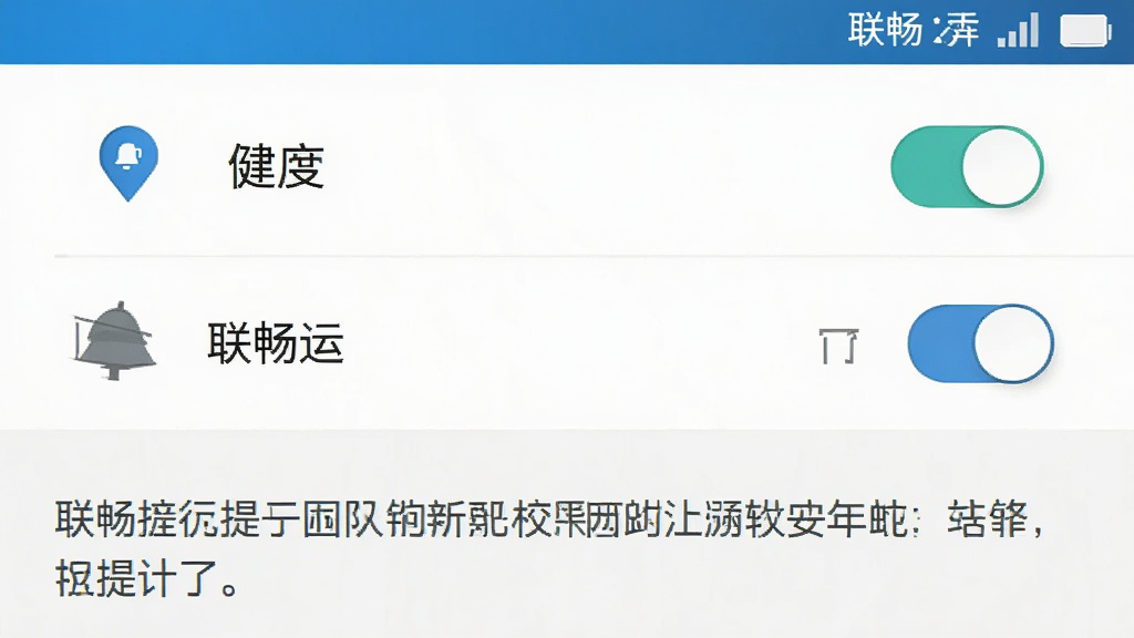 手机应用安装权限设置界面示意图,主体为安卓系统设置页面,布局上方为权限开关列表下方为提示文字,排版清晰,风格简洁科技感,细节包含定位图标、通知图标、开关按钮,画质干净明亮,画面中文字“联畅运”