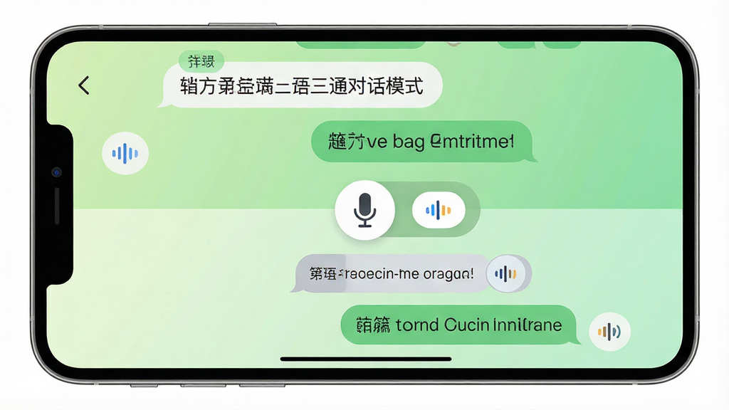 һ�ű�����������ͨ�Ի�ģʽ�ĳ���ͼ������Ϊ�ֻ��������棬��Ļ��Ϊ�������������ϰ�����ʾ���ĶԻ����ݣ��°�����ʾӢ�ĶԻ����ݣ��м�����˷�ͼ����л���ť������Ϊǳ��ɫ���䣬���Ϊ��ˬ��ƽ����ƣ�ϸ�ڰ����Ի�����Բ�ǡ����Ա�ǩ������Сͼ�꣬���ʸ��壬����ɾ�����