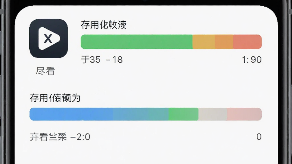 画面主体为手机存储管理界面截图风格,显示应用占用空间较小,旁边有“尽看”应用图标;布局为界面居中展示,图标位于左上角;排版为数据条与文字说明组合;风格为简洁系统工具界面风格;细节包括存储条颜色区分、数值清晰、图标圆角;画质高清,画面干净,无多余元素。