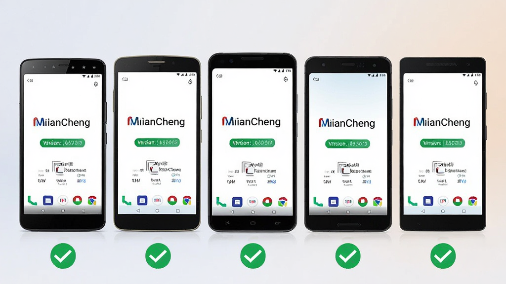 �ಿ��ͬƷ�ư�׿�ֻ�����չʾ��ÿ���ֻ���Ļ����ʾ��MianCheng�����н��棬�ֻ��·�����ɫ�Թ���ʶ�����ֺ������У����й�ͼ�����Ϊ��ƽ����Ϣͼ��ϸ�ڰ����汾�ű�ǩ��������ͼ�ꡢ��ͱ����⣻���ʸ��壬��������