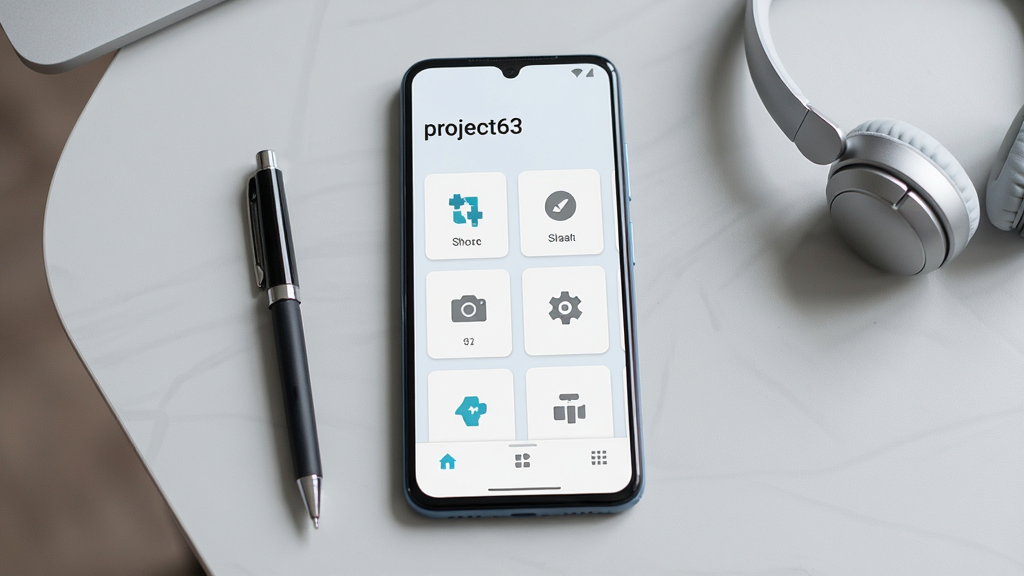 һ��չʾ��׿�ֻ���Ļ��ͼƬ����Ļ������ʾproject63Ӧ�������棬������ü�࿨Ƭʽ���֣���������������project63���в�Ϊ�������ͼ�꣬�ײ�Ϊ����������������ˬ�ִ���ǳɫ�������ֻ�������ǳ��ɫ�����ϣ��Ա���һ֧�ʺͶ����������������ɾ����࣬�޶���Ԫ��