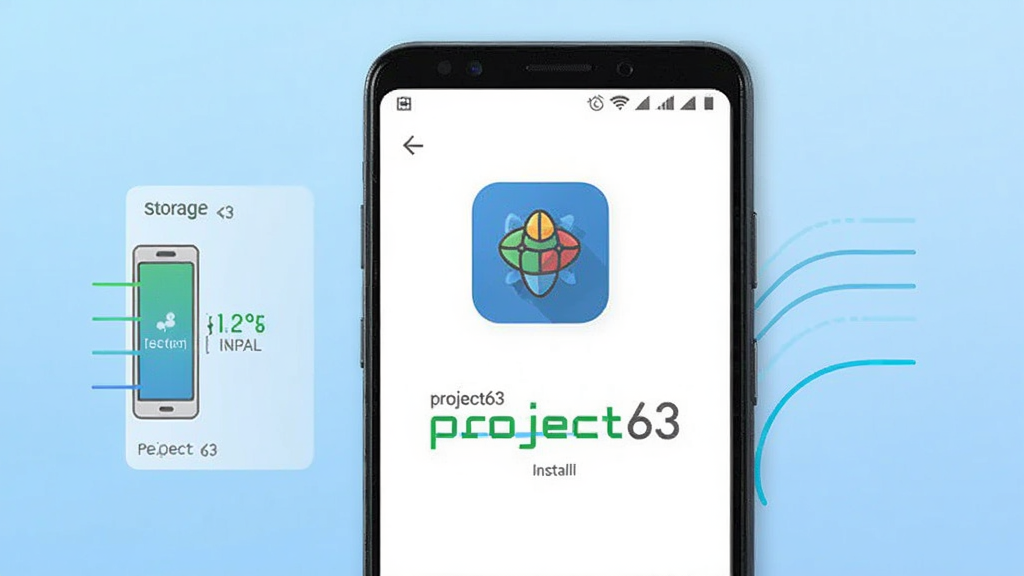 һ����׿�ֻ����ڰ�װproject63Ӧ�ã���Ļ����ʾ��װ��������project63ͼ�꣬�ֻ��Ա��д洢�ռ�ʾ��ͼ���ٶ�����Ԫ�أ�����Ϊǳ��ɫ���䣬�����Ƽ��У������������ɾ��޶���Ԫ��