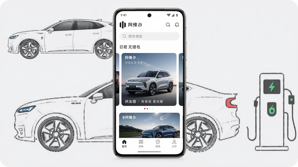 ����Ϊһ��������׿�ֻ�����Ļ��չʾ����ά����App��ҳ���棬��������չʾ��Ƭ��ײ�������������Ϊ�ֻ����з�����ǳ��ɫ�������룬��Χ���Ƴ��������߸�����׮ͼ�ꣻ�Ű�Ϊ�ֻ���Ļ���������ɼ�������ΪƷ��Logo�����������в�Ϊ���ʹ�ͼ�ֲ����ײ�Ϊ�������ͼ�ꣻ���Ϊ�ִ��Ƽ���UIչʾ���ϸ��Ϊ�ֻ��߿�����ʸС���Ļ�������������������������Ԫ�أ�����Ϊ����ɾ����޶���Ԫ��