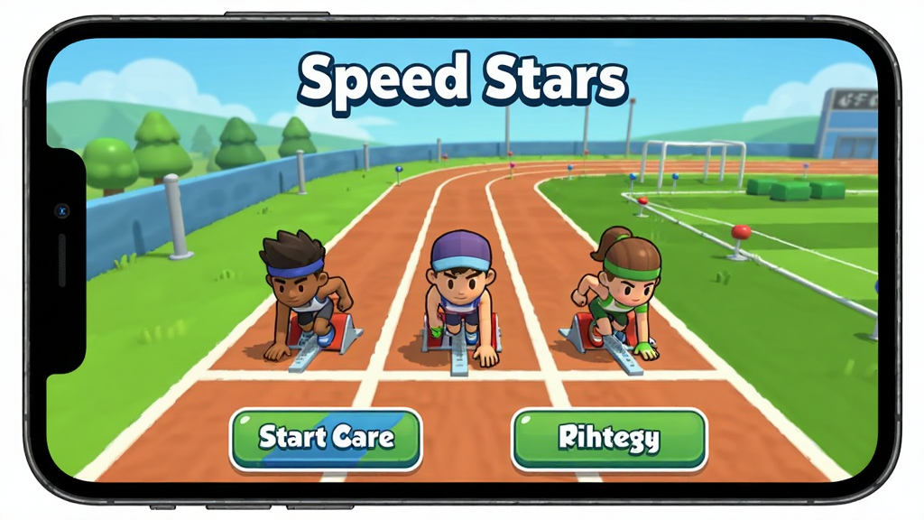 һ��չʾSpeed Stars��Ϸ��������ֻ���ͼ����棬���������ǿ�ͨ�����ﾶ�ܵ����������ϵ��˶�Ա��ɫ����Ļ�Ϸ���ʾ��Ϸ����