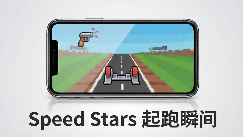 ����Ϊһ�������ֻ���Ļ��ʾ Speed Stars ��Ϸ���ܽ��棬���ֲ�������ƽ�ӽǶȣ��ֻ����з��ã���Ļ�ڿɼ�����ǹͼ�������������ػ��棬�Ű������ֻ��·������ɫ����д��