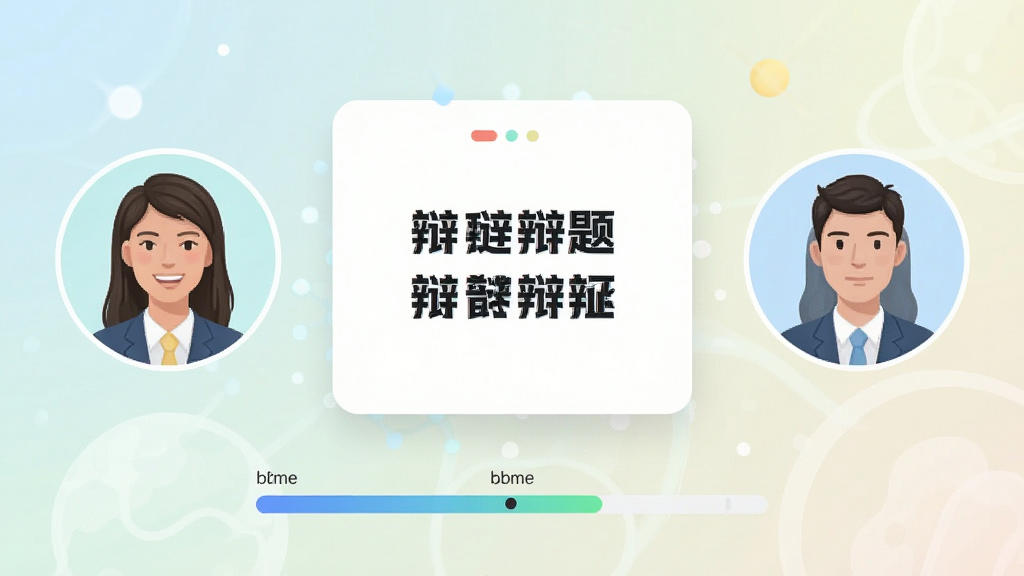 辩论星球话题辩论场景,两位用户头像分列屏幕左右两侧,中间是辩论话题卡片,下方有投票进度条,背景为浅色渐变,风格清新明快,画质细腻,干净无多余元素