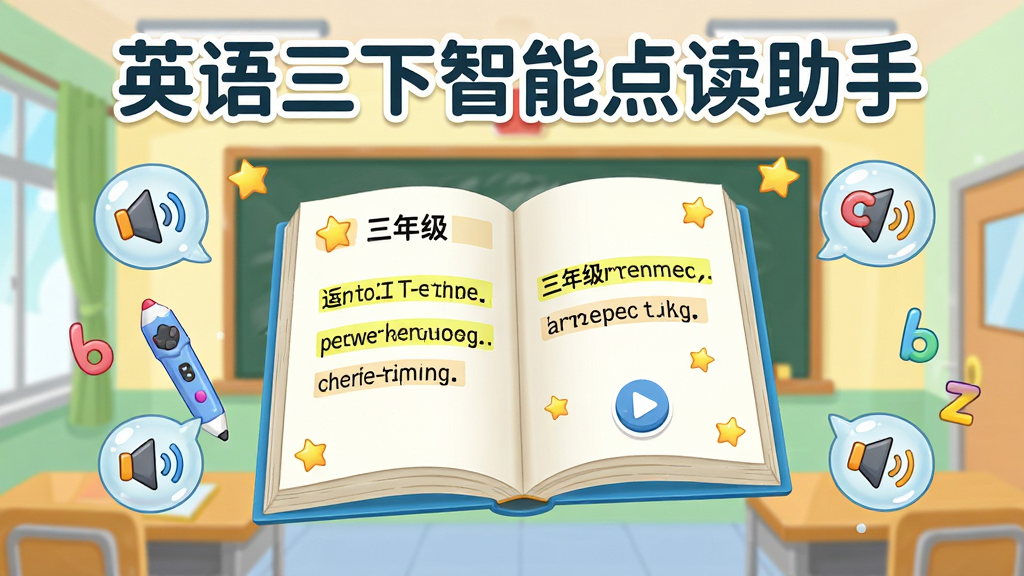 ��������Ϊһ���򿪵����꼶Ӣ��α����������룬��Χ���ƿ�ͨ����ʡ�������ͼ���Ӣ����ĸ���ݣ����ֲ������ҶԳƵĽ��ҳ������Ű����������ơ�Ӣ���������ܵ�����֡���Բ���������ڻ����Ϸ������Ϊ�������µĶ�ͯ�����廭�磬ϸ�ڰ�����������ҳ�������ľ��ӡ����Ű�ť�����ǵ�׺������ϸ��ɾ����޶���Ԫ��