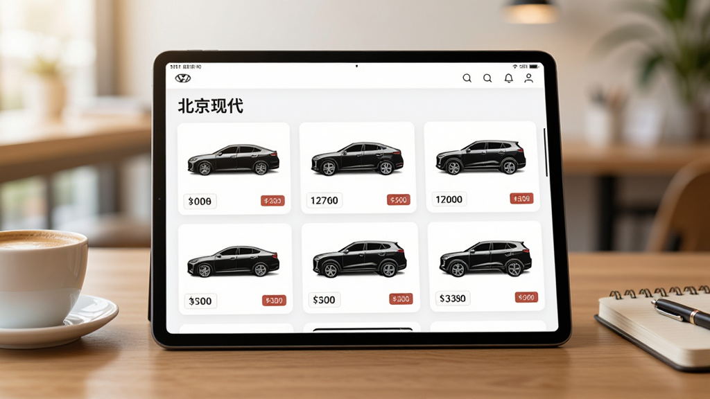 ����������ƽ����Ժ���չʾ�������ִ���App���Ϳ�ҳ�棬��Ļ�����ж��γ���SUV�Ĳ�������ͼ��۸��ǩ��ƽ������ľ�����棬�Ա߷���һ��������ʼǱ�������ƽ�ӹ�ͼ����������Լ��ɫ����ů��ϸ����ͻ����Ƭʽ�Ű��복�ͼ�Ӱ�����������ɾ����޶���Ԫ��