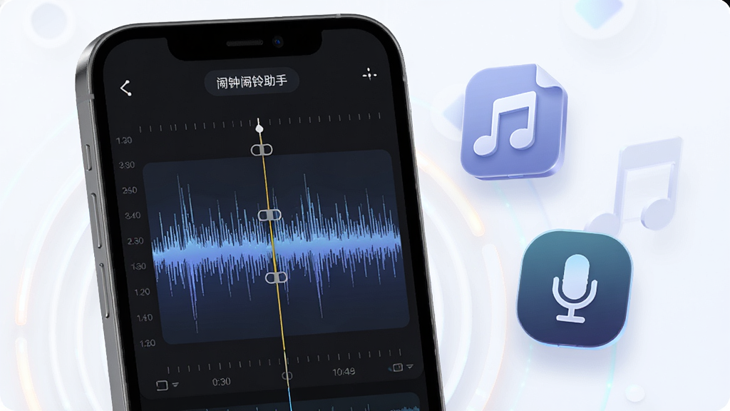 ����չʾһ���ֻ���Ļ����ʾ��Ƶ���α༭���棬�Ա�Ư���������ļ�ͼ������˷�ͼ�꣬�������ҷ���������ִ��Ƽ��У�ϸ�ڰ��������ϵĲü������ʱ��̶ȣ����ʸ���ɾ��������д��С������������֡�����