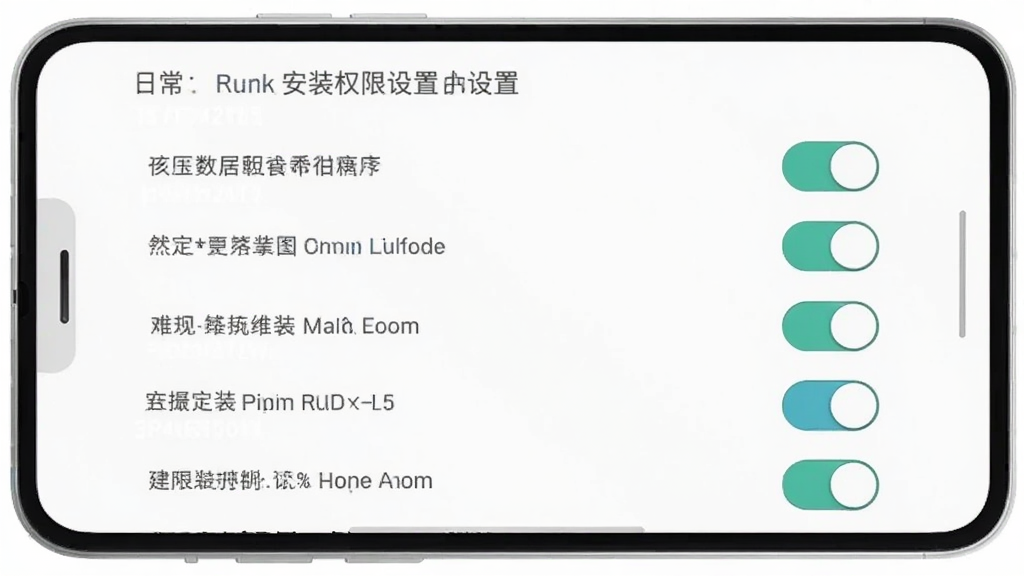 日常英语拿起就会软件在安卓手机上的安装权限设置界面示意图,画面展示手机屏幕中的权限开关列表,风格简洁,浅色背景,排版清晰,画质干净