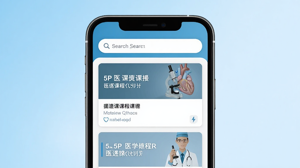 һ��չʾ��5Pҽѧ��Ӧ����������ֻ���Ļ��Ⱦͼ�������������ֻ�����ͼ����Ļ�ڳ���ҽѧ�γ̿�Ƭ�б��Ͷ���������������Ϊǳ��ɫ���䣬������ִ���ϸ�����������ʸɾ����޶���Ԫ��