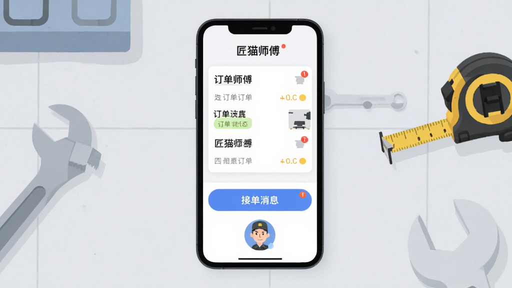 �ֻ���Ļ����չʾ����èʦ����Ӧ�ý��棬�Ϸ�Ϊ�����б���Ƭ���·�Ϊ�ӵ���ť��ʦ��ͷ�񣬱���Ϊǳ��ɫ����̨�������Ա߷��ð��֡����ߵȹ��ߣ����岼�ּ�����������Ϊ��ƽ���Ƽ��廭��ϸ�ڰ�������״̬��ǩ����Ϣ���Ѻ�㣬���������ɾ����޶���Ԫ��
