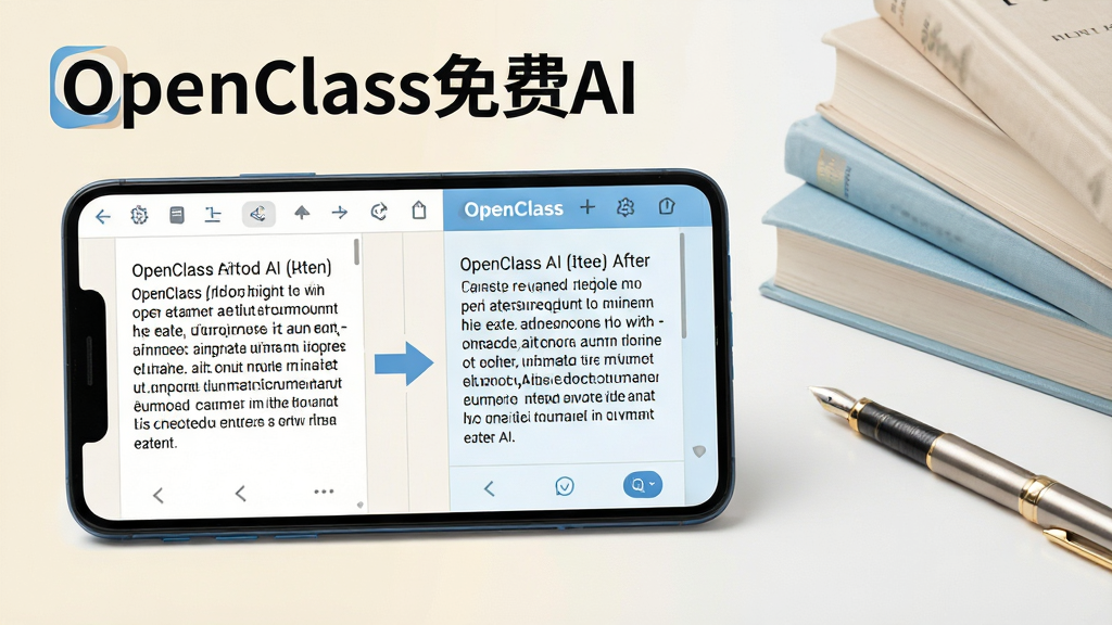 һ��չʾOpenClass���AI�ı���ɫ���ܵĳ���ͼ����������Ϊһ����ŵİ�׿�ֻ�����Ļ��ʾ�ı��༭���棬���Ϊԭʼ�ı������Ҳ�Ϊ��ɫ��Ľ�������м��м�ͷָʾת��������Ļ�Ϸ��С�OpenClass���AI����ʶ������Ϊ�ֻ�����ƫ���Ҳ����״����ü������ŵ��鼮��һ֧����Ϊ��׺�����Ϊ��Լѧϰ�����磬ɫ�����װ���ǳ��Ϊ����ϸ�������������������鼮��ʵ��ʸ���ʵ�������ɾ������ʸ��壬������װ�Ρ�