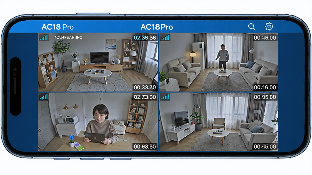 ����Ϊ�ֻ�����չʾAC18Pro�Ļ���������ÿ��������Ϊ��ͬ������ʵʱ���棬����Ϊ���½ṹ�Ϸ��������·���Ƶ�������Ϊ���Ƽ�����ϸ�ڰ����ź�ǿ��ͼ����ʱ��������ʸ���ɾ�