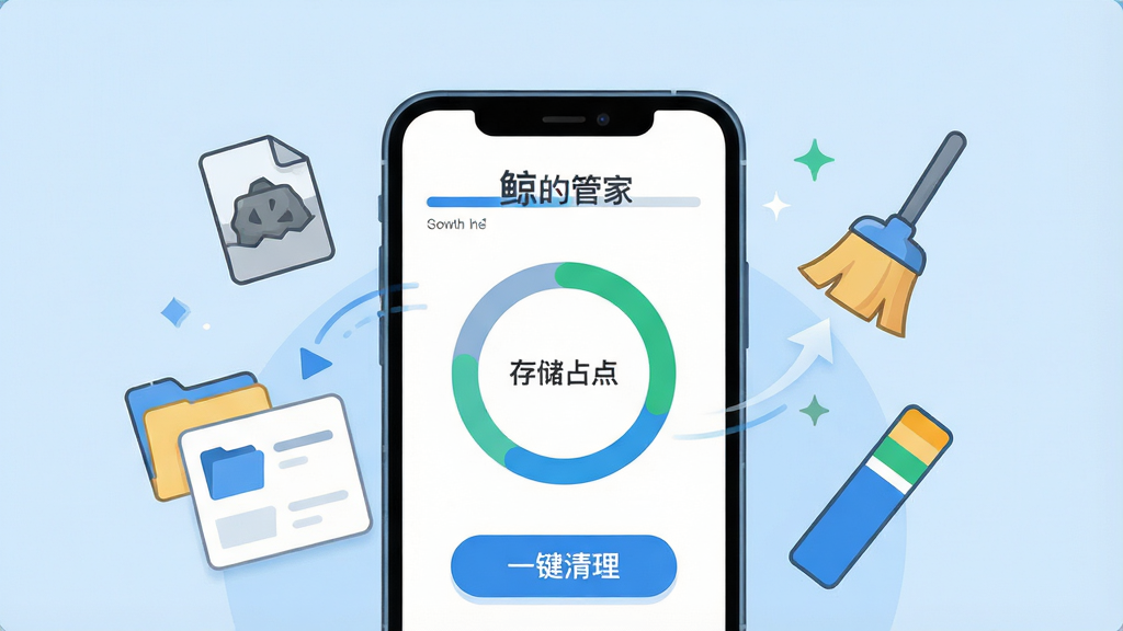 һ�ű����ֻ��洢�ռ��������ܵĲ廭������������һ���ֻ���Ļ��ʾ�洢ռ�û���ͼ�͡�һ����������ť����Ļ�Ϸ��С����Ĺܼҡ����ֱ�ʶ���ֻ��Ա�Ư���������ļ�ͼ�ꡢɨ��ͼ��ʹ洢��������Ϊǳ��ɫ������Ϊ���Ҿ��⹹ͼ�����Ϊ��ˬ�Ƽ��廭��ϸ�ڰ������������ļ���Ƭ�������������������ʸ��壬����ɾ����޶���Ԫ��
