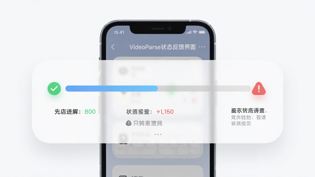 VideoParse״̬�������棬����Ϊ�ֻ���Ļ��ʾ�������Ȳ�������״̬������ʾ������Ϊ���п�Ƭʽ���Ű��η��������Ϊ���Բ��ǳɫ��ƣ�ϸ�ڰ����ɹ��Թ�ͼ���������ʾ��̾��ͼ�꣬���ʸ��壬���������޶���Ԫ��