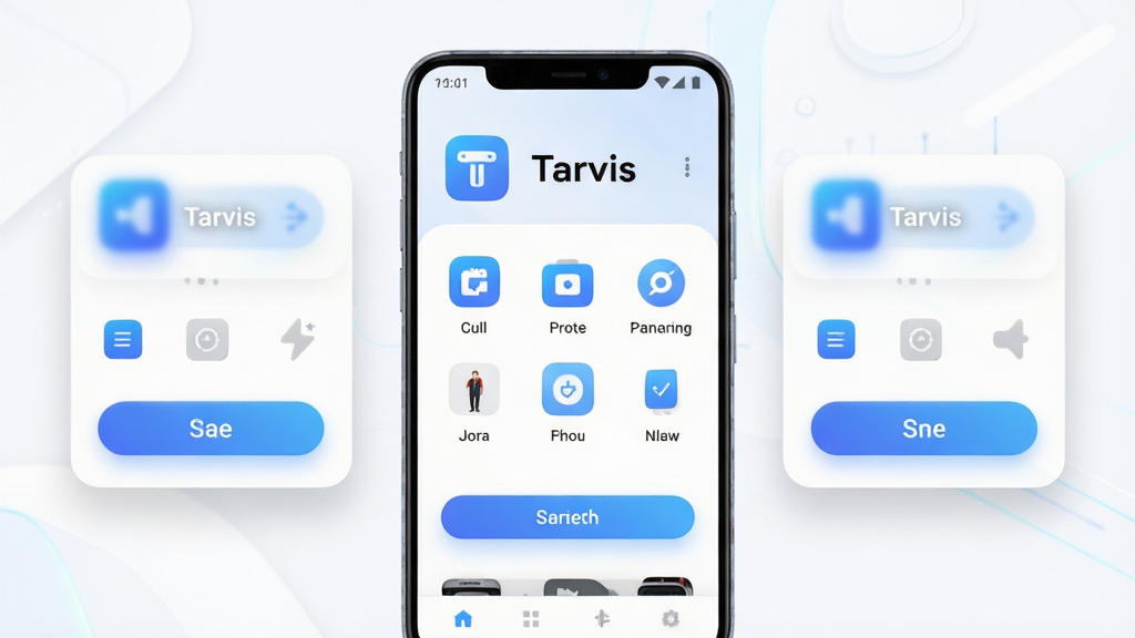 ����Ϊһ����׿�ֻ�����չʾ Tarvis ���������棬����Ϊ�����ֻ��������������ܿ�Ƭ���Ű�������½ṹ�Ϸ����������·�����ͼ�꣬���Ϊ��ˬ�Ƽ�ǳɫϵ��ϸ�ڰ�����ɫ���䰴ť��Բ�ǿ�Ƭ�������Ӱ�����ʸ���ɾ��޶���Ԫ��